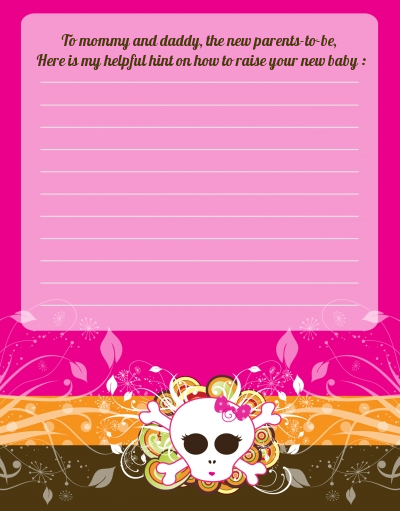 Rock Star Baby Girl Skull - Baby Shower Notes of Advice