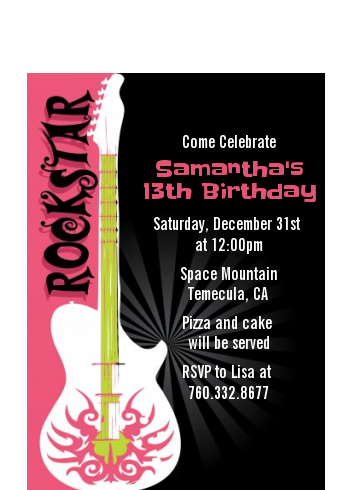 Rock Star Guitar Pink - Birthday Party Petite Invitations