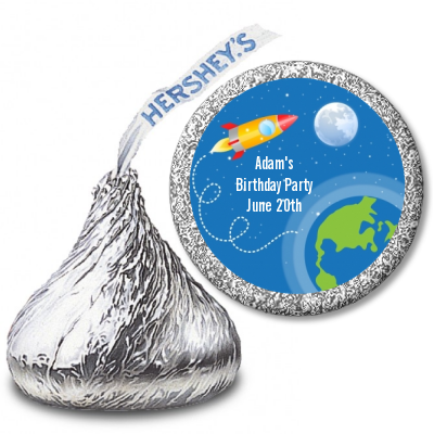 Rocket Ship - Hershey Kiss Birthday Party Sticker Labels