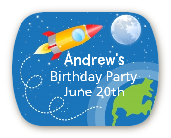 Rocket Ship - Personalized Birthday Party Rounded Corner Stickers