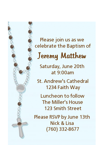 Rosary Beads Blue - Baptism / Christening Petite Invitations