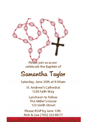 Rosary Beads Maroon - Baptism / Christening Petite Invitations