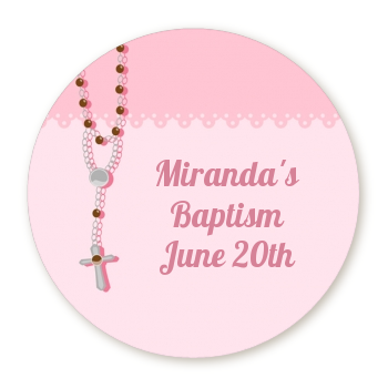  Rosary Beads Pink - Round Personalized Baptism / Christening Sticker Labels 