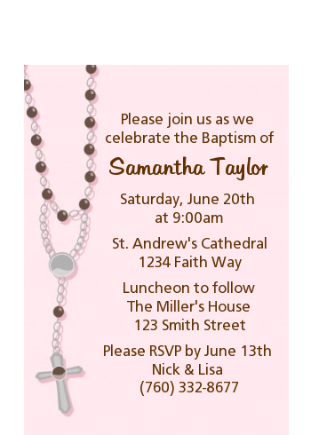 Rosary Beads Pink - Baptism / Christening Petite Invitations