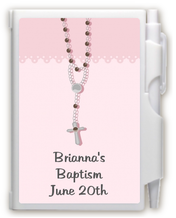 Rosary Beads Pink - Baptism / Christening Personalized Notebook Favor