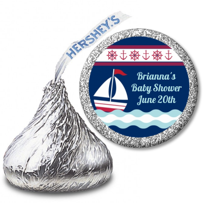 Sailboat Blue - Hershey Kiss Baby Shower Sticker Labels