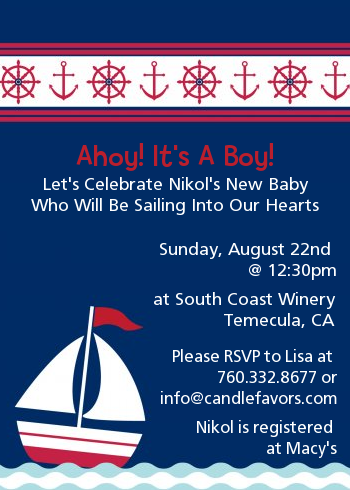 Sailboat Blue - Baby Shower Invitations