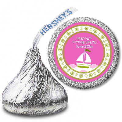 Sailboat Pink - Hershey Kiss Baby Shower Sticker Labels