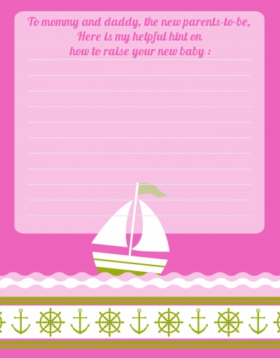 Sailboat Pink - Baby Shower Notes of Advice