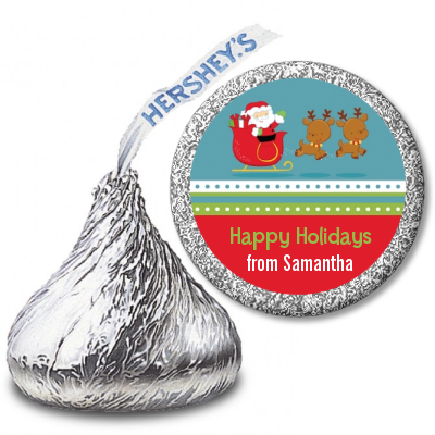 Santa And His Reindeer - Hershey Kiss Christmas Sticker Labels