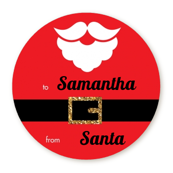  Santa's Belt - Round Personalized Christmas Sticker Labels Option 1