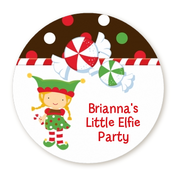  Santa's Little Elfie - Round Personalized Christmas Sticker Labels 