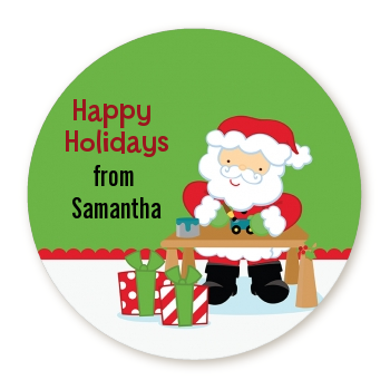  Santa's Work Shop - Round Personalized Christmas Sticker Labels 
