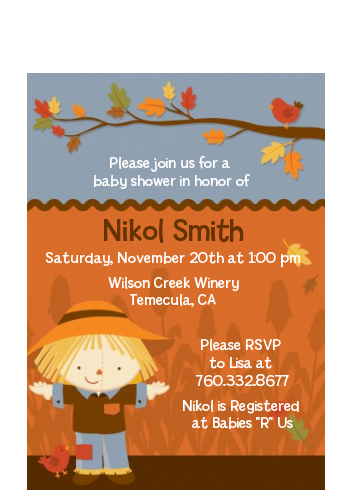 Scarecrow Fall Theme - Baby Shower Petite Invitations