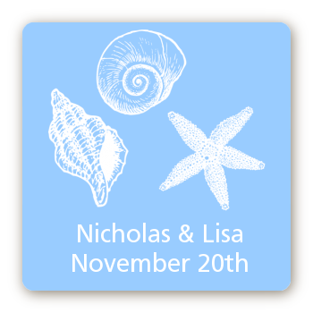 Sea Shells - Square Personalized Bridal Shower Sticker Labels