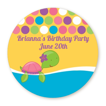 Sea Turtle Girl - Round Personalized Baby Shower Sticker Labels 