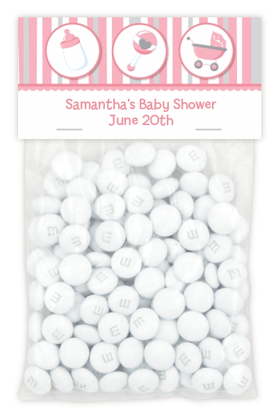 Shake, Rattle & Roll Pink - Custom Baby Shower Treat Bag Topper