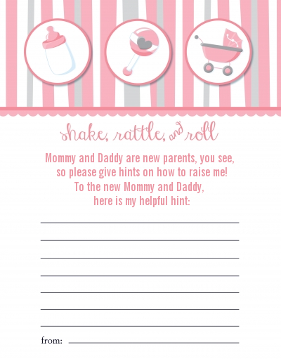 Shake, Rattle & Roll Pink - Baby Shower Notes of Advice