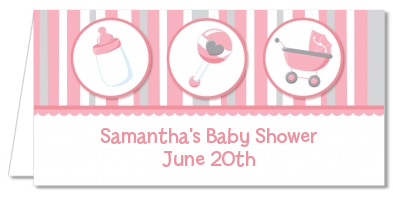 Shake, Rattle & Roll Pink - Personalized Baby Shower Place Cards