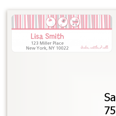 Shake, Rattle & Roll Pink - Baby Shower Return Address Labels