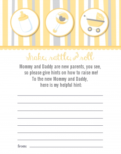 Shake, Rattle & Roll Yellow - Baby Shower Notes of Advice