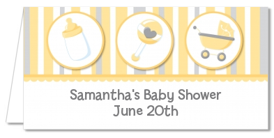 Shake, Rattle & Roll Yellow - Personalized Baby Shower Place Cards