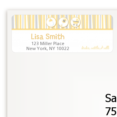 Shake, Rattle & Roll Yellow - Baby Shower Return Address Labels