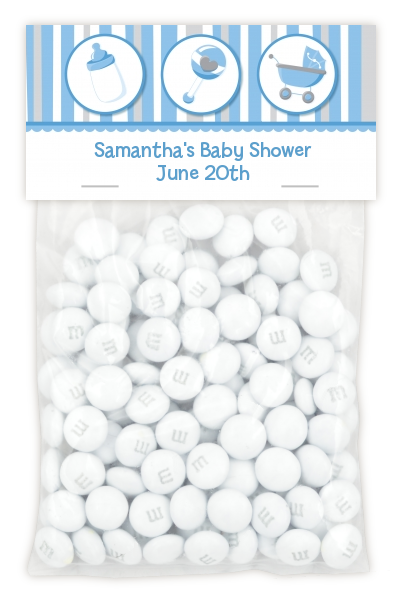 Shake, Rattle & Roll Blue - Custom Baby Shower Treat Bag Topper