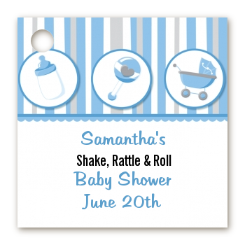 Shake, Rattle & Roll Blue - Personalized Baby Shower Card Stock Favor Tags