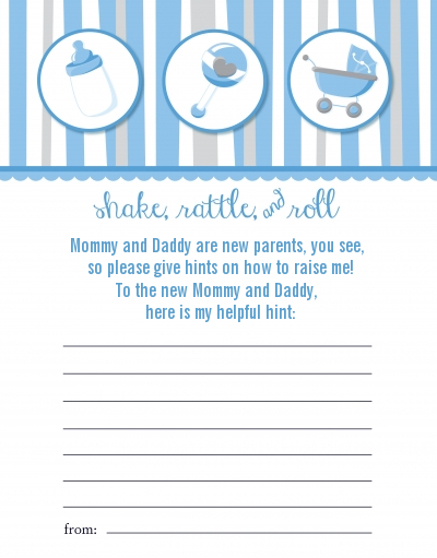 Shake, Rattle & Roll Blue - Baby Shower Notes of Advice