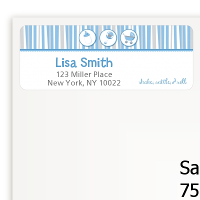 Shake, Rattle & Roll Blue - Baby Shower Return Address Labels