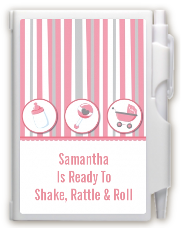 Shake, Rattle & Roll Pink - Baby Shower Personalized Notebook Favor