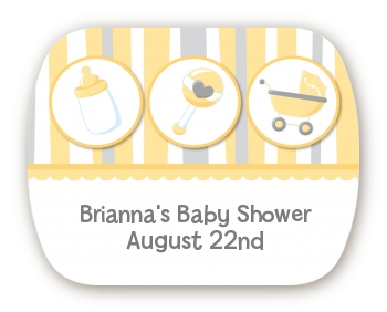 Shake, Rattle & Roll Yellow - Personalized Baby Shower Rounded Corner Stickers