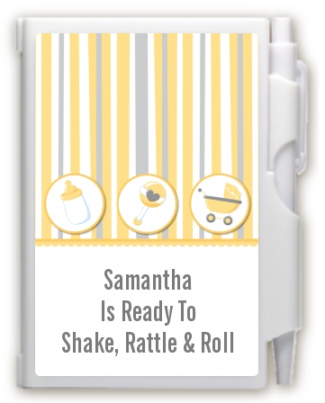 Shake, Rattle & Roll Yellow - Baby Shower Personalized Notebook Favor