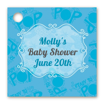 She's Ready To Pop Blue - Personalized Baby Shower Card Stock Favor Tags