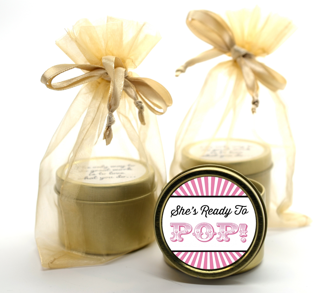  She's Ready To Pop - Baby Shower Gold Tin Candle Favors Option 1