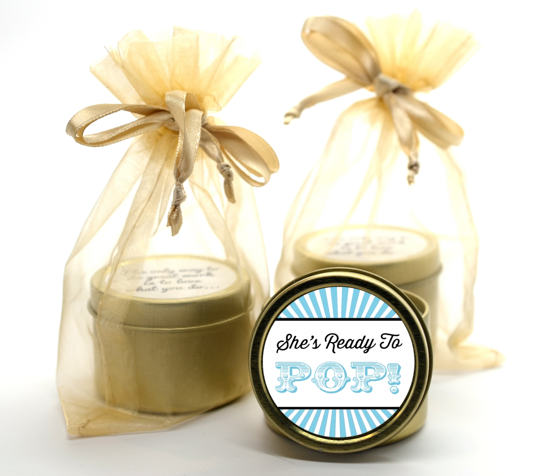  She's Ready To Pop - Baby Shower Gold Tin Candle Favors Option 1