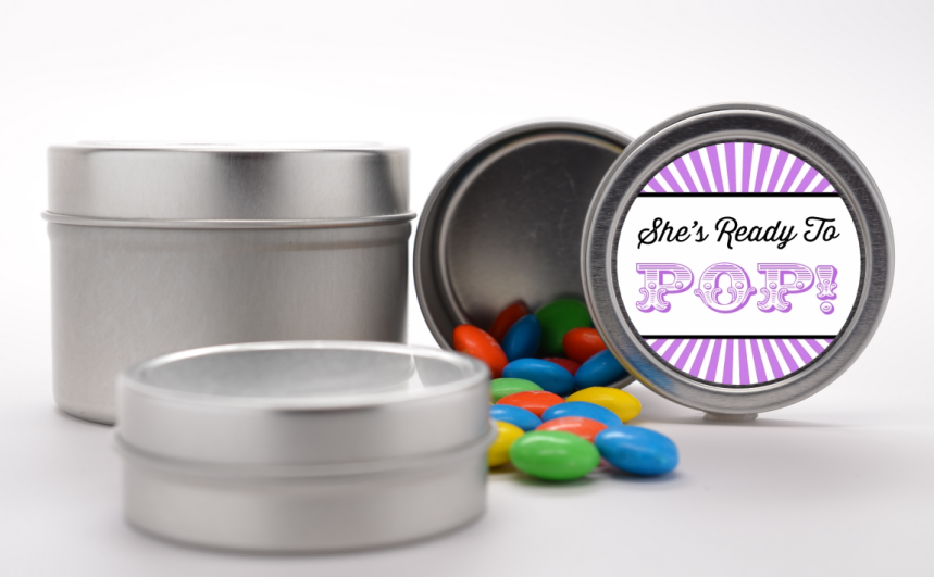  She's Ready To Pop - Custom Baby Shower Favor Tins Option 1