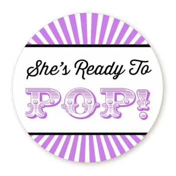  She's Ready To Pop - Round Personalized Baby Shower Sticker Labels Option 1