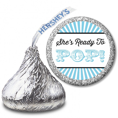  She's Ready To Pop - Hershey Kiss Baby Shower Sticker Labels Option 1