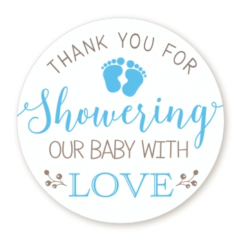  Showering Our Baby Boy - Round Personalized Baby Shower Sticker Labels 