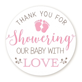  Showering Our Baby Girl - Round Personalized Baby Shower Sticker Labels 