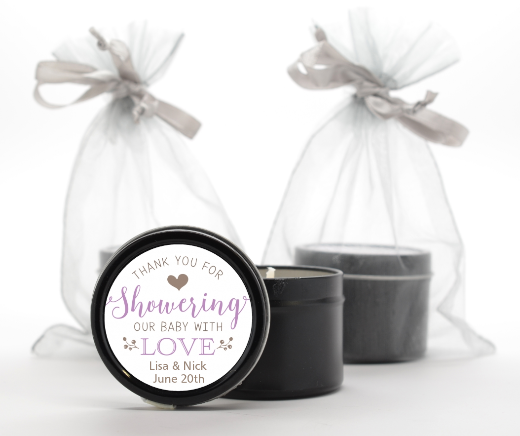  Showering With Love - Baby Shower Black Candle Tin Favors Blue