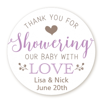  Showering With Love - Round Personalized Baby Shower Sticker Labels 
