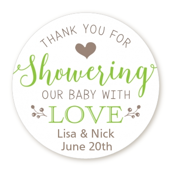 Showering With Love - Round Personalized Baby Shower Sticker Labels 