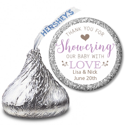 Showering With Love - Hershey Kiss Baby Shower Sticker Labels Blue