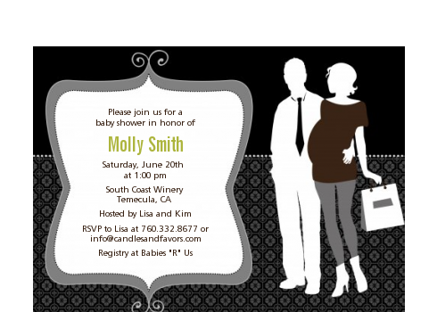  Silhouette Couple | It's a Baby Neutral - Baby Shower Petite Invitations Black