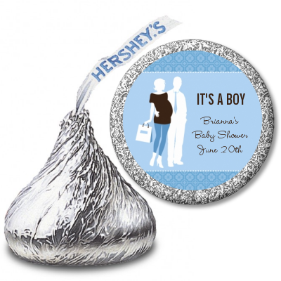 Silhouette Couple | It's a Boy - Hershey Kiss Baby Shower Sticker Labels