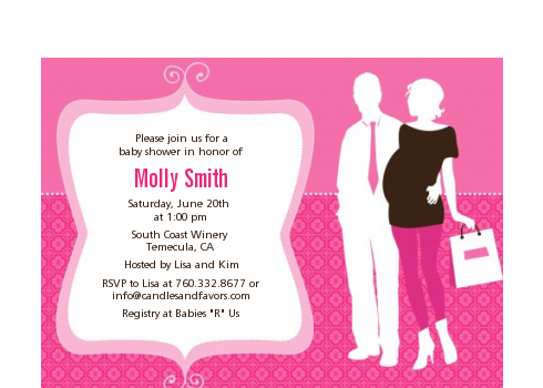  Silhouette Couple | It's a Girl - Baby Shower Petite Invitations Dark Pink