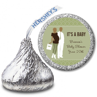 Silhouette Couple African American It's a Baby Neutral - Hershey Kiss Baby Shower Sticker Labels